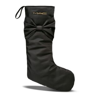 MAC Cosmetics Black Holiday Stocking with Bow Puffy Nylon Makeup Gift Bag